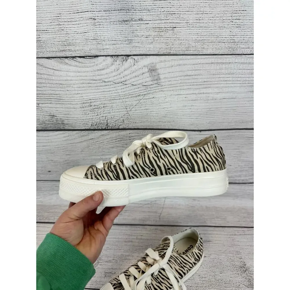 Converse Women's Ivory & Black Zebra Printed Platform Sneakers Size 11 - Picture 10 of 11